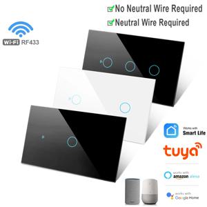 Tuya WiFi US 스마트 라이트 스위치 벽 터치 스위치 중립선/중립선 필요 없음 120 유형 Alexa, Google 홈과 함께 작동