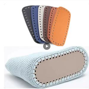 타원형 긴 바닥 니트 가방, PU 가죽 가방 액세서리, 핸드백 베이스, 구멍이 있는 수제 단색, DIY 크로셰 가방 바닥