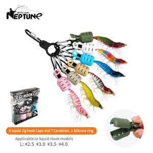 새로운 오징어 지그 미끼 보호기 키트 6pcs Webfoot Octopus Egi 후크 커버 오징어 우산 루어 캡 (Carabiner 낚시 태클 포함)