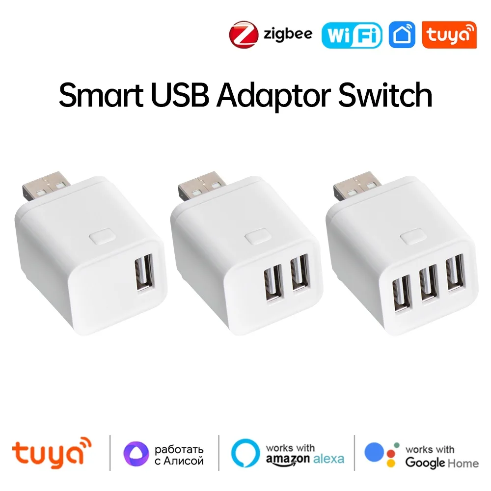 Tuya 스마트 WiFi/Zigbee 마이크로 USB 어댑터 스위치 5V 미니 1 2 3 USB 전원 어댑터 Alexa Google Yandex Alice를 통한 스마트 라이프 제어