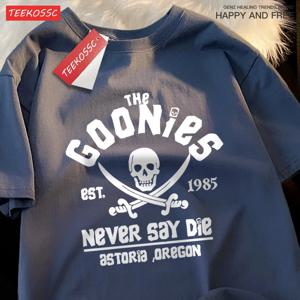 The Goonies Never Say Die T 셔츠 남성 여성 편안한 Crewneck Tshirt 통기성 코튼 T 셔츠 스트리트 루즈 커플 의류