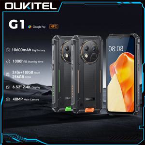 OUKITEL G1 러기드 폰 - 10600mAh 배터리, 24(6+18)GB+256GB 저장용량, 6.52인치 디스플레이, IP68 방수, NFC 스마트폰, 안드로이드 14, 48MP 카메라