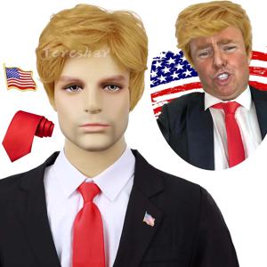 남성용 레이어드 내열 픽시컷 가발, 유명인 코스프레 가발, 빨간색 야구 모자 포함 합성 금발 가발