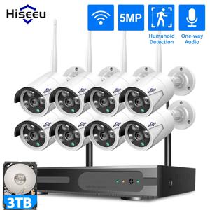 Hiseeu 3/5MP WiFi CCTV 카메라 보안 시스템 IR 야간 투시경 총알 카메라 세트 10CH NVR 무선 CCTV 감시 시스템