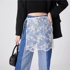 여성 자수 미디 스커트, 레이어드 스커트, 맨투맨 베이스 스커트, 슬림해 보이는 효과, 신상