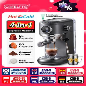 Cafelffe 4in 1 카페테라 카푸치노 커피 머신, 돌체 구스토 네스 캡슐 에스프레소 메이커 ESE 포드 지상 선물, 연인, 아빠, 엄마용 핫/콜드 추출 커피, 19바 고압 추출, 7단계 물량 선택.