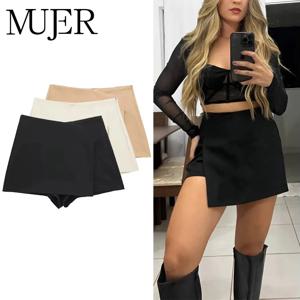 MUJER 2025 여성용 비대칭 스코트 블랙 하이웨이스트 미니 스커트 여성 여름 버뮤다 반바지 여성 피트니스 스커트 반바지