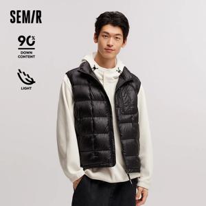 남성용 세미 다운 조끼, 커플 프린트 스탠드 칼라 아우터, 휴대용 및 접이식, 겨울 신상 2024