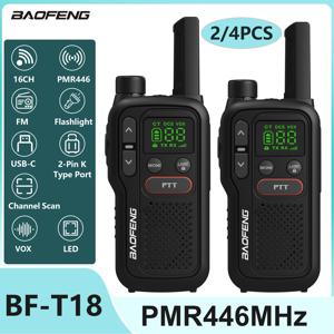 2/4pcs Baofeng T18 미니 워키 토키 PMR446MHz 장거리 충전식 휴대용 어린이 캠핑 여행을위한 양방향 라디오 USB 충전기