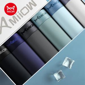 MiiOW 남성용 아이스 실크 팬티, 섹시한 심리스 남자 복서 반바지, 그래핀 항균 속옷, 통기성 남자 복서 브리프, 4 개