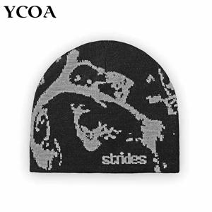남성 비니 Strides Splatter Beanie 한국어 Wnter 니트 빈티지 Y2k 모자 streetwear 양모 모자 패션 미적 남여 액세서리