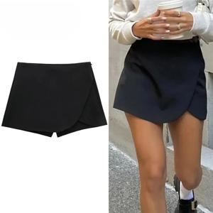2025 블랙 미니 스커트 반바지 여성용, 비대칭 스커트, 하이웨이스트 짧은 스커트, 여름 캐주얼 반바지 패션