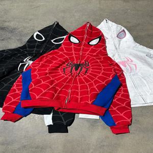 남성 스파이더 프린트 후드 여성 힙합 지퍼 긴 소매 자켓 코트 Y2k 가을 겨울 하라주쿠 캐주얼 루즈 후드 티셔츠