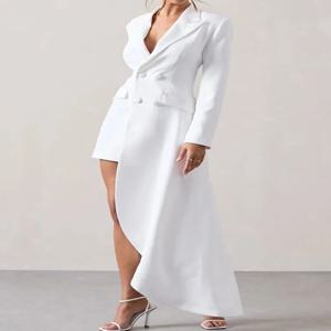 Yeezzi 2025 뉴 어반 여성 블랙 화이트 하이 로우 노치 칼라 블레이저 오피스 숙녀 패션 버튼 포켓 통근 겉옷