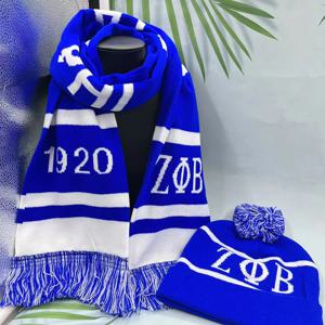 Zeta Phi Beta 1920 그리스 알파벳 여학생 파티 자매 선물 블루 화이트 스카프 모자 세트