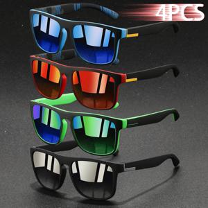 4PCS 패션 빈티지 스퀘어 선글라스 남자 여자 낚시 운전 남자 럭셔리 브랜드 디자이너 태양 안경 눈부심 방지 레트로 안경