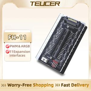 TEUCER FH-11 마그네틱 선풍기 허브, SATA 전원 익스텐션 케이블 어댑터, LED 스트립 조명, PC RGB 선풍기 쿨러, 5V, 3 핀 ARGB 10 허브 스플리터