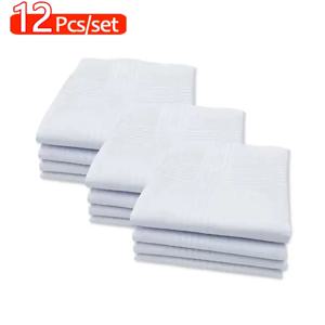 12 Pcs 부드러운 목화 흰색 손수건 Soild 컬러 남자 손수건 결혼식 먹는 음식 닦아 땀 운동