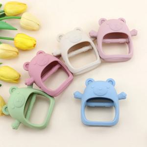 아기를 위한 실리콘 테디베어 젖니가 남 장난감, 잡기 쉽고 음식 방지 손 장난감