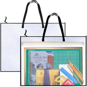 손잡이와 지퍼가 있는 19x25인치 아트 포트폴리오 가방, 게시판, 스크랩북, 포스터, 내구성을 위한 비닐 메쉬 폴더 주최자