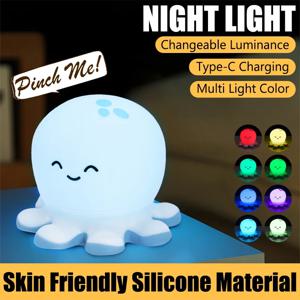 참신한 LED 야간 조명 귀여운 문어 고래 실리콘 램프 충전식 동물 모양 수면등 어린이 생일 선물