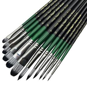 수채화 아크릴 구아슈 오일 및 템페라 페인팅을 위한 라운드 및 헤이즐넛/플랫/앵글 브러쉬 12개로 구성된 아티스트 페인트 브러시 세트