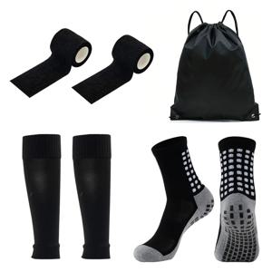 4PCS 세트 남자 & 여자를위한 Drawstring 가방과 미끄럼 방지 Viscose 축구 양말 야외 스포츠 러닝 농구 다리 붕대
