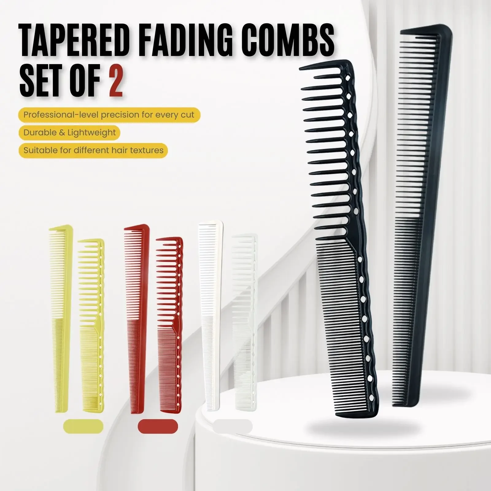 2pcs 세트 전문 이발소 미용 조밀 한 치아 빗 정전기 방지 가장자리 코너 빗 플랫 이발 스타일링 트리밍 도구