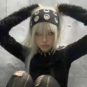 펑크 소녀 속이 빈 Eyelets 넓은 탄성 머리띠 신축성있는 금속 바위 Steampunk 스포츠 머리띠 헤어 액세서리