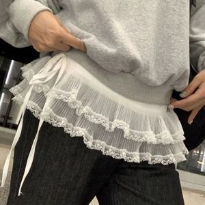 새로운 수 놓은 꽃 레이스 미니 스커트 Y2K streetwear 레이스 업 프릴 스커트 하라주쿠 엉덩이 커튼 청바지 장식을 통해 볼