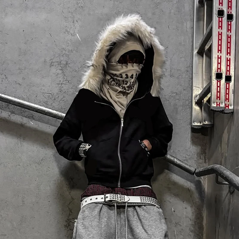 푹신한 모자 후디 솔리드 컬러 캐주얼 긴 소매 후디 레트로 코트 스트리트 트렌드 y2k