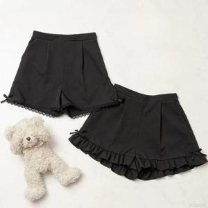 일본 고딕 Y2k 로리타 반바지 여성 스위트 프릴 보우 하이 웨스트 짧은 바지 귀여운 소녀 하라주쿠 캐주얼 루즈 블랙 반바지