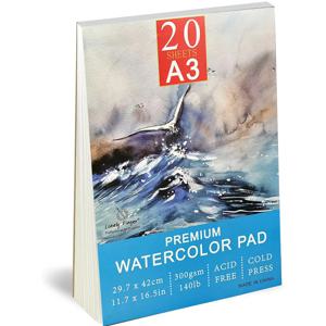 수채화 용지 A3/A4/A5 300gsm - 전문 예술가 수채화 패드(20매 포함) - 혼합 미디어 드로잉용 아트지