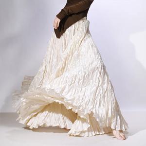 좋은 품질 여성 봄 롱 스커트 와이드 헴 플리츠 디자인 하이 웨이스트 a 라인 댄스 맥시 스커트 Faldas Femme streetwear