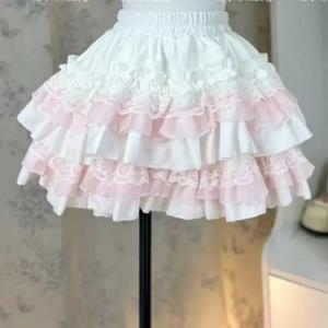 일본 카와이 로리타 스타일 케이크 스커트 여성 스위트 핑크 보우 프릴 파티 미니 스커트 발레 걸스 귀여운 Y2k 패션 Faldas Mujer