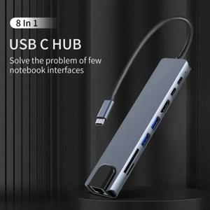 USB C 허브 8in1 7in2 7in1 3in1 타입 C 3.1 HDMI 어댑터 RJ45 SD/TF 카드 리더 PD 고속 충전 맥북 노트북용