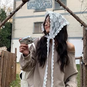 2 in 1 삼각형 짧은 스커트 하프 스커트 엉덩이 커튼 스커트 레이스 트림 앞치마 부드러운 레이스 쌓인 스타일 한국 봄 Headscarf