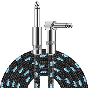 일렉트릭 기타 케이블 땋은 1/4피트 잭 90도 TS 6.5mm 오디오 모노 케이블 베이스 전기 박스 오디오 케이블 소음 감소 케이블