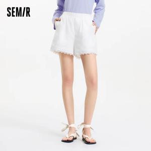 Semir 캐주얼 바지 여성 느슨한 탄성 허리 우아한 2025 여름 새로운 스위트 스타일 레이스 트림 반바지