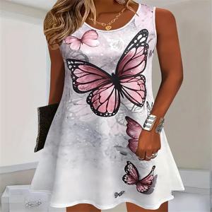 패션 나비 패턴 여성 미니 드레스 여름 민소매 3D 인쇄 거리 숙녀 루즈 드레스 3XL 플러스 사이즈 캐주얼 드레스