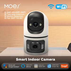 Moes Tuya WiFi 실내 스마트 카메라 4MP 듀얼 스크린 렌즈 2.4G/5G 적외선 야간 모션 감지 자동 트랙 양방향 오디오
