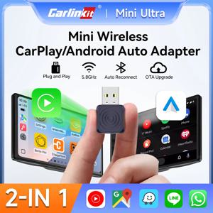 CarlinKit 미니 무선 CarPlay 어댑터 2025 새로운 안드로이드 자동 무선 동글 Wifi 5.8G 자동 연결 상자 지원 Spotify 음악