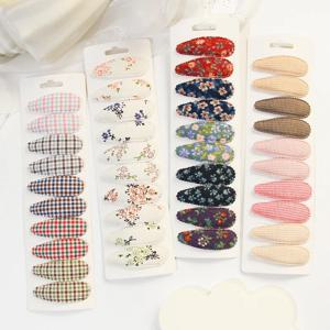 10 개/몫 패브릭 격자 무늬 신선한 인쇄 면화 합금 헤어 클립 어린이 BB 머리핀 소녀 Hairgripe 모자를 쓰고 있죠 어린이 헤어 액세서리