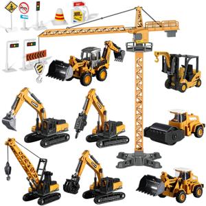 1:70 9 스타일 미니 노란색 합금 지게차 드릴러 도로 롤러 엔지니어링 다이 캐스트 건설 차량 관성 장난감 소년 선물