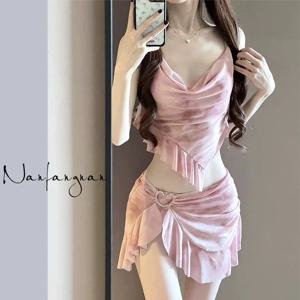 여름 우아한 3 피스 비키니 세트 여성 고급 감각 수영복 커버 업 스커트 태국 해변 휴가 섹시한 수영복