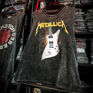 아메리칸 락 밴드 프린트 빈티지 워싱 스포츠 베스트 코튼 민소매 남성 티셔츠 힙합 짐 의류 탱크탑 여름 2025