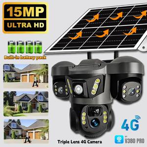 15MP 10X 줌 트리플 렌즈 4G 태양열 카메라 야외 트리플 스크린 CCTV PIR 모션 감지 보안 감시 V380 Pro 카메라