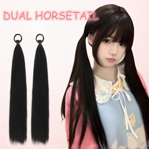 LUPU 2 팩 합성 블랙 포니테일 익스텐션(탄성 타이 포함), 브레이드 포니테일 익스텐션 소녀 여성용 브레이드 헤어 익스텐션