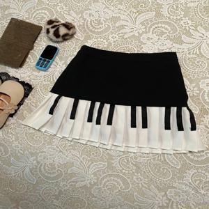 2000년대 미적 우아한 Y2k 블랙 화이트 피아노 스커트 여성 슬림 디자인 하라주쿠 미니 스커트 여성 복고풍 한국 인기 의류