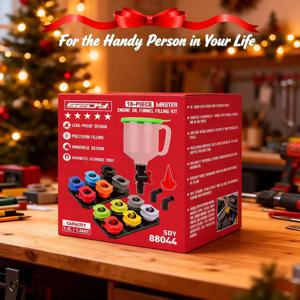 18피스 엔진 오일 깔때기 세트, 1.36쿼트 자동차 오일 깔때기 키트 (12개 어댑터, 엘보 피팅, 화살표 스크린 자석 보관함 포함)